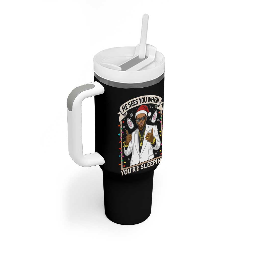 Funny Christmas Diddy Tumbler With Handle He Sees You When Youre Sleeping Dirty Xmas Lights - Wonder Print Shop