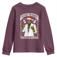 Funny Christmas Diddy Youth Sweatshirt He Sees You When Youre Sleeping Dirty Xmas Lights - Wonder Print Shop