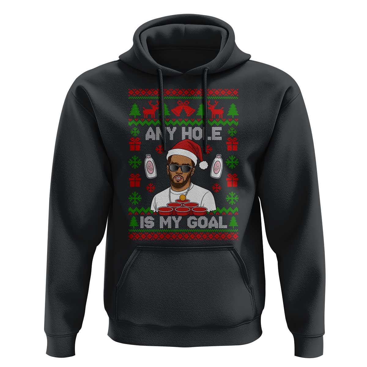 Funny Christmas Diddy Hoodie Embarrassing Any Hole is My Goal Dirty Ugly Xmas - Wonder Print Shop