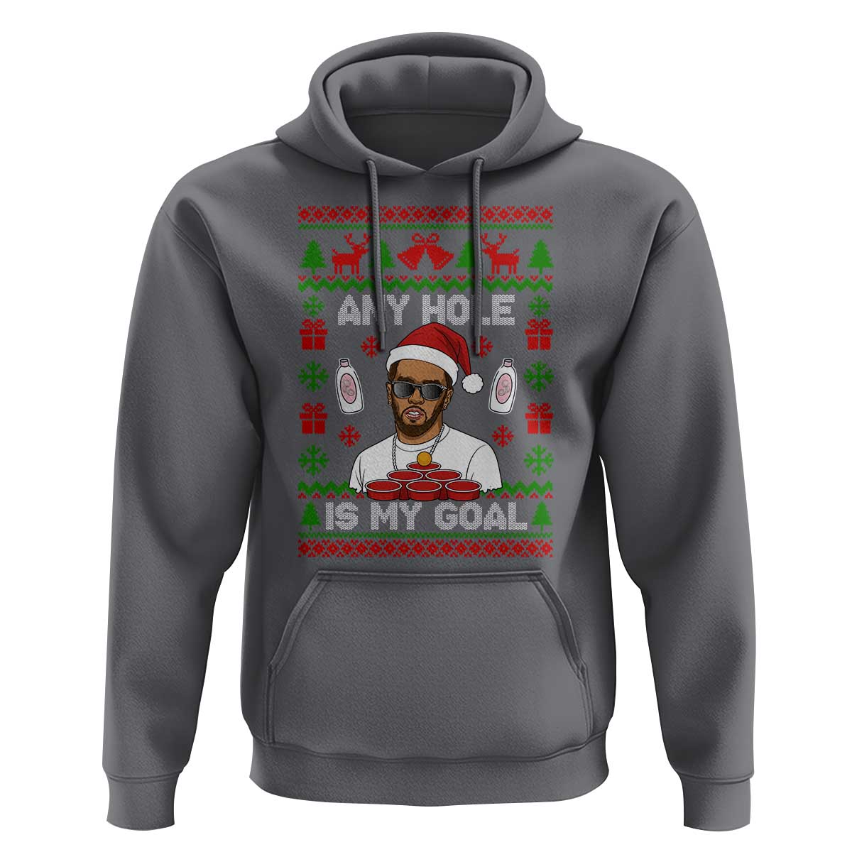 Funny Christmas Diddy Hoodie Embarrassing Any Hole is My Goal Dirty Ugly Xmas - Wonder Print Shop