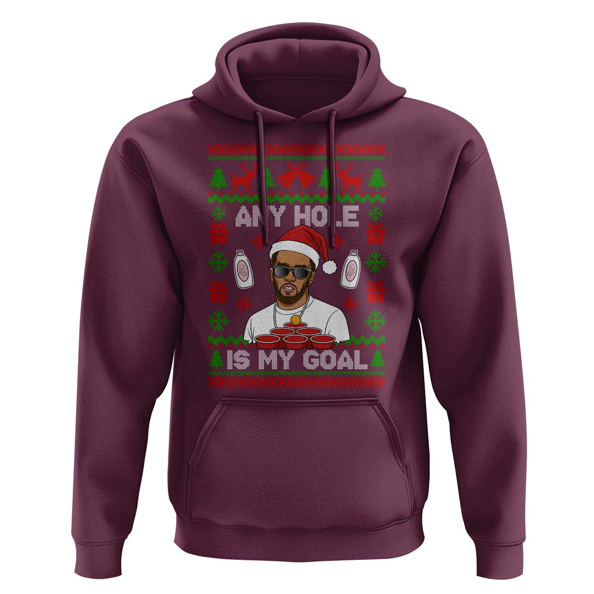 Funny Christmas Diddy Hoodie Embarrassing Any Hole is My Goal Dirty Ugly Xmas - Wonder Print Shop