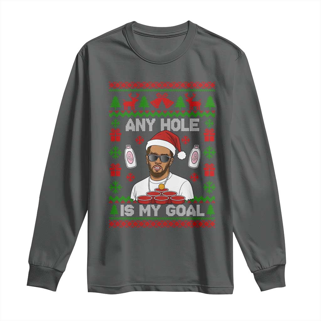 Funny Christmas Diddy Long Sleeve Shirt Embarrassing Any Hole is My Goal Dirty Ugly Xmas - Wonder Print Shop