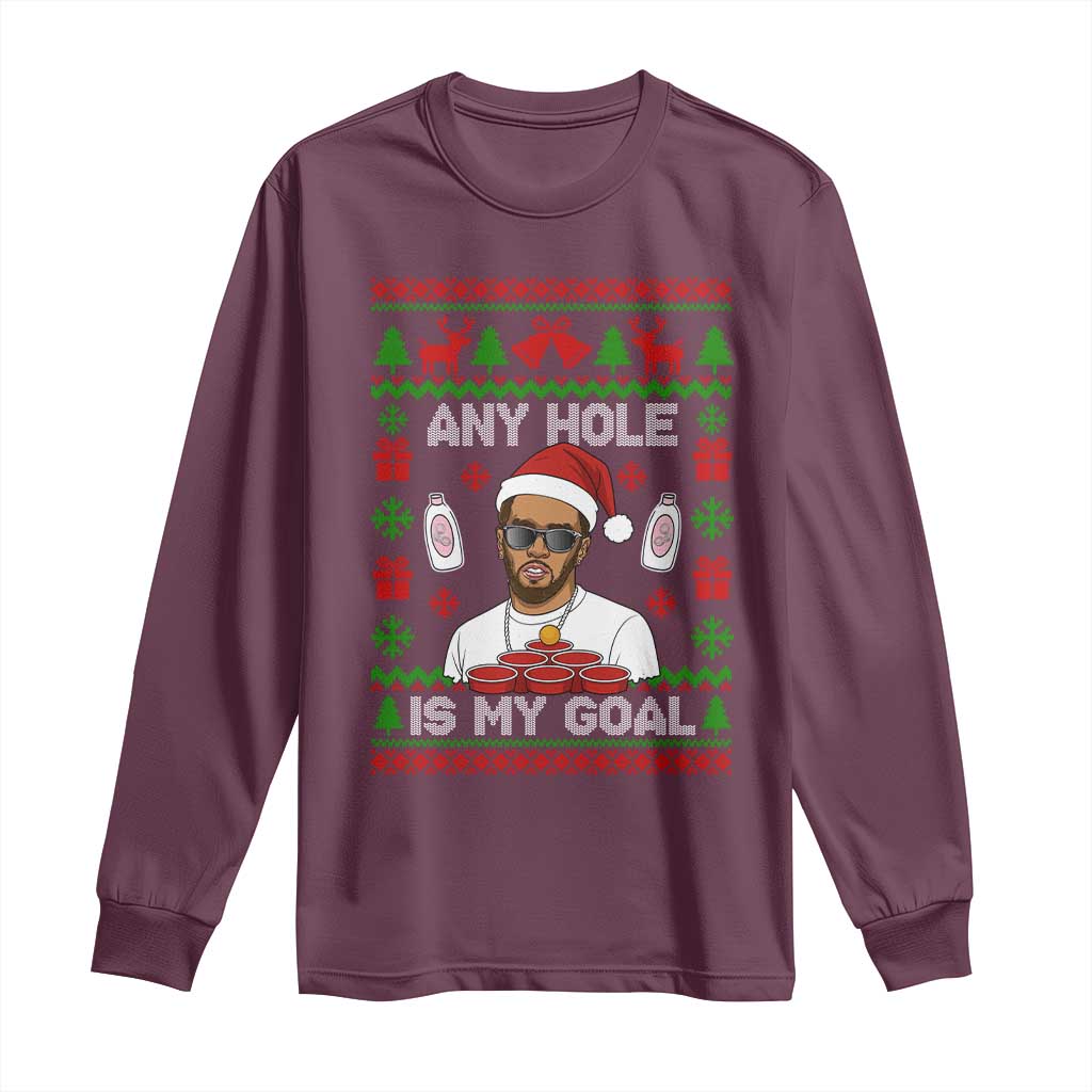 Funny Christmas Diddy Long Sleeve Shirt Embarrassing Any Hole is My Goal Dirty Ugly Xmas - Wonder Print Shop