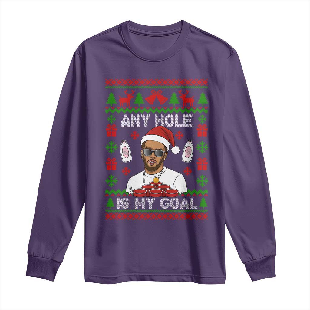 Funny Christmas Diddy Long Sleeve Shirt Embarrassing Any Hole is My Goal Dirty Ugly Xmas - Wonder Print Shop