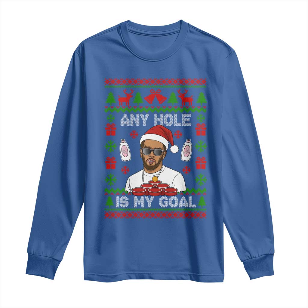 Funny Christmas Diddy Long Sleeve Shirt Embarrassing Any Hole is My Goal Dirty Ugly Xmas - Wonder Print Shop