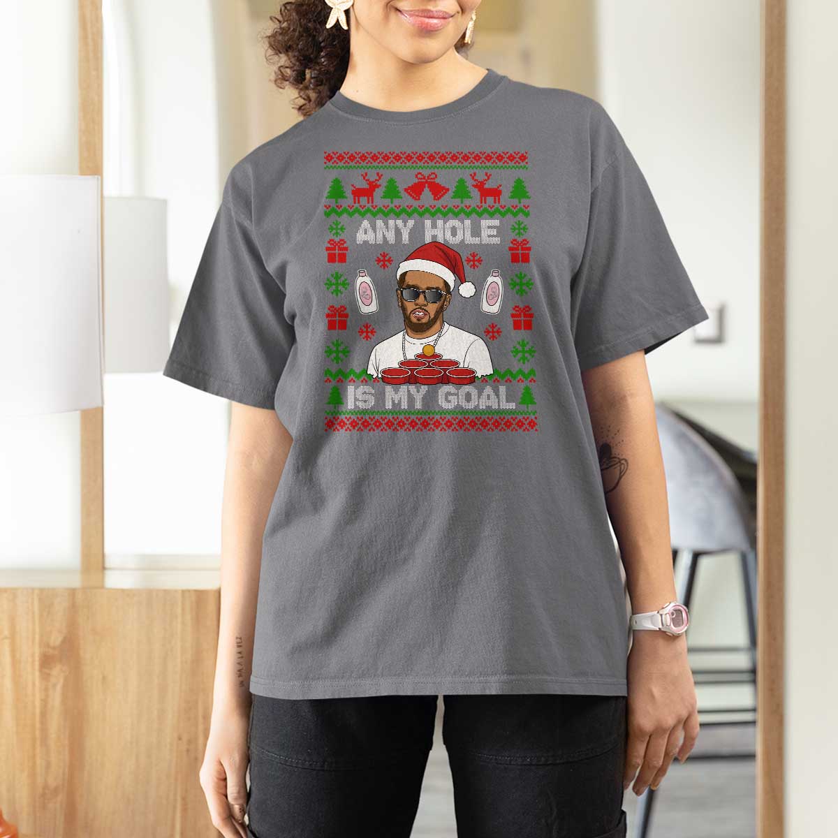 Funny Christmas Diddy T Shirt For Women Embarrassing Any Hole is My Goal Dirty Ugly Xmas - Wonder Print Shop