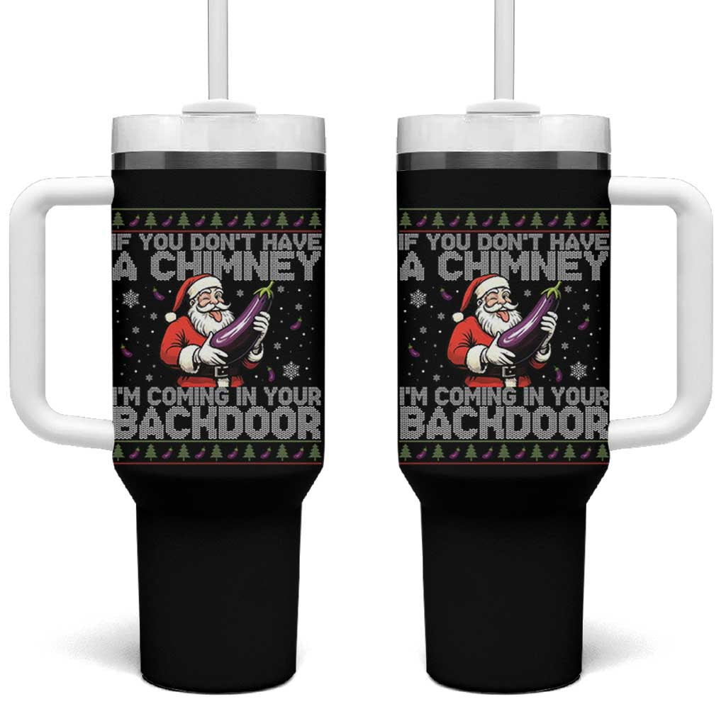 Funny Inappropriate Christmas Tumbler With Handle Santa If You Dont Have A Chimney Im Coming In Your Backdoor - Wonder Print Shop