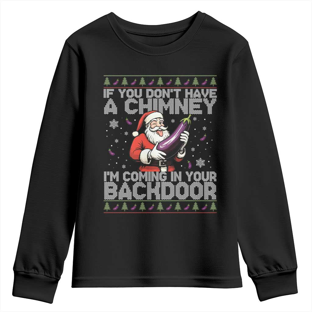 Funny Inappropriate Christmas Youth Sweatshirt Santa If You Dont Have A Chimney Im Coming In Your Backdoor - Wonder Print Shop