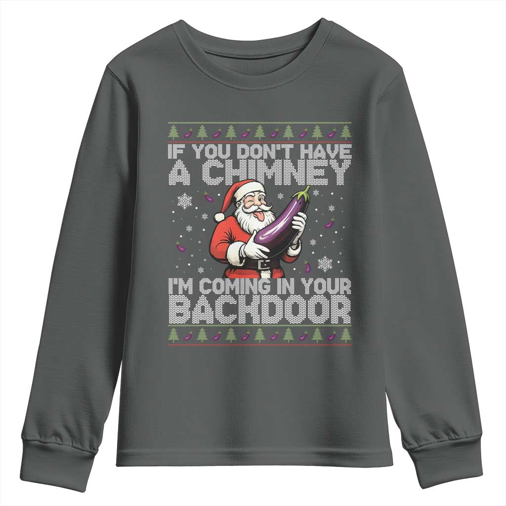 Funny Inappropriate Christmas Youth Sweatshirt Santa If You Dont Have A Chimney Im Coming In Your Backdoor - Wonder Print Shop