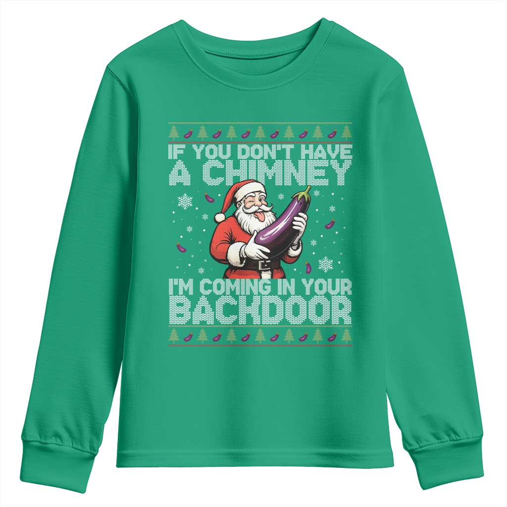 Funny Inappropriate Christmas Youth Sweatshirt Santa If You Dont Have A Chimney Im Coming In Your Backdoor - Wonder Print Shop