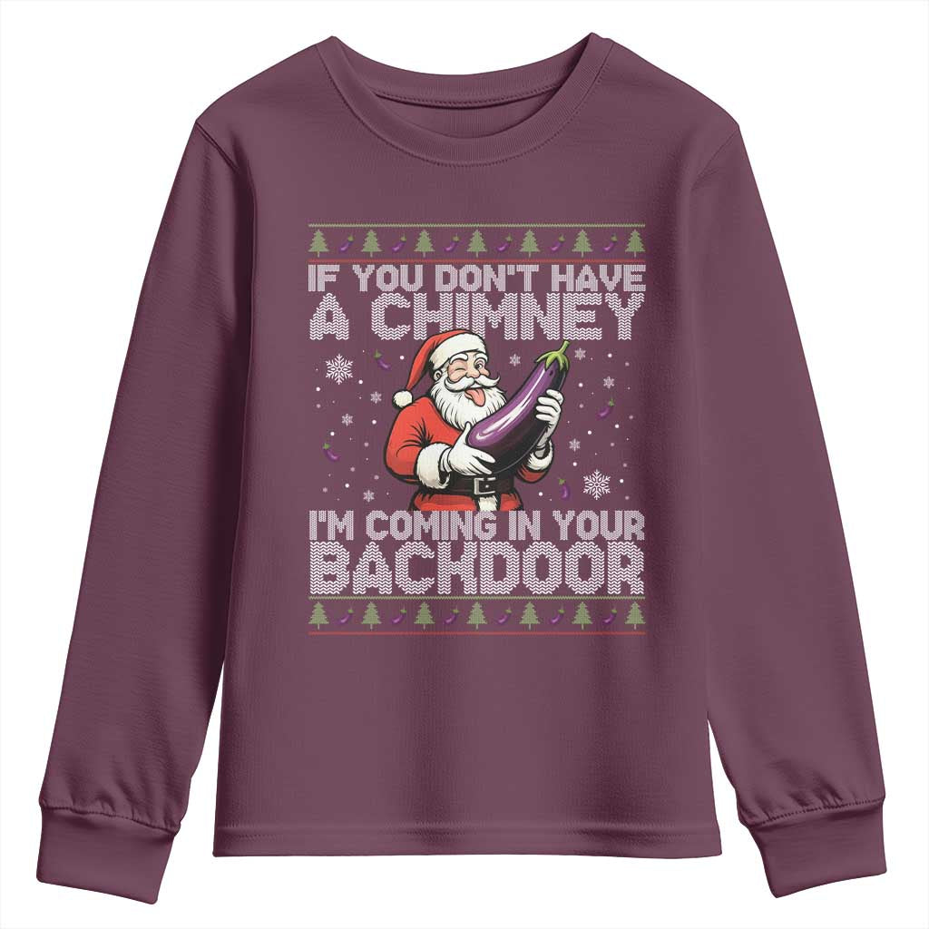 Funny Inappropriate Christmas Youth Sweatshirt Santa If You Dont Have A Chimney Im Coming In Your Backdoor - Wonder Print Shop