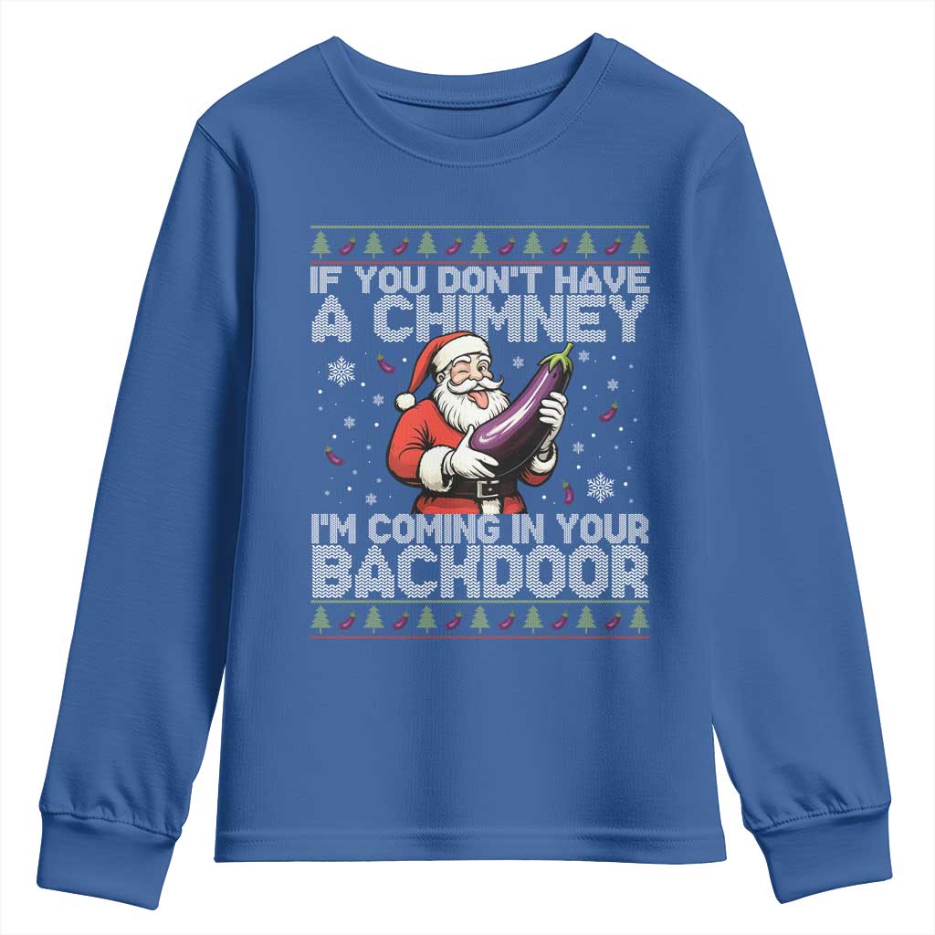 Funny Inappropriate Christmas Youth Sweatshirt Santa If You Dont Have A Chimney Im Coming In Your Backdoor - Wonder Print Shop