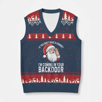 Funny Inappropriate Xmas V-Neck Knit Sweater Vest Adult Humor Santa If You Dont Have A Chimney Im Coming In Your Backdoor - Wonder Print Shop