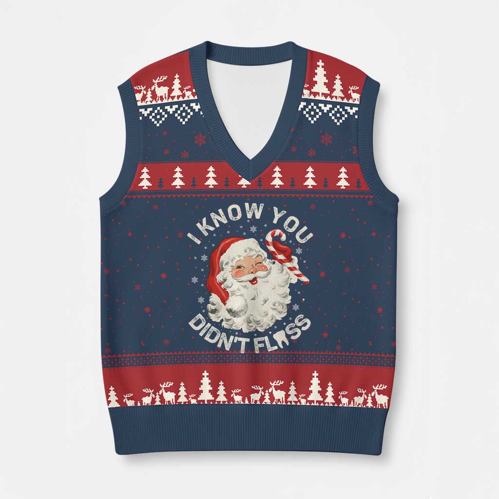 I Know You Didnt Floss V-Neck Knit Sweater Vest Funny Dentist Christmas Santa Dental Hygiene - Wonder Print Shop