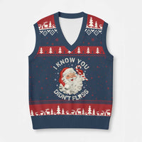 I Know You Didnt Floss V-Neck Knit Sweater Vest Funny Dentist Christmas Santa Dental Hygiene - Wonder Print Shop
