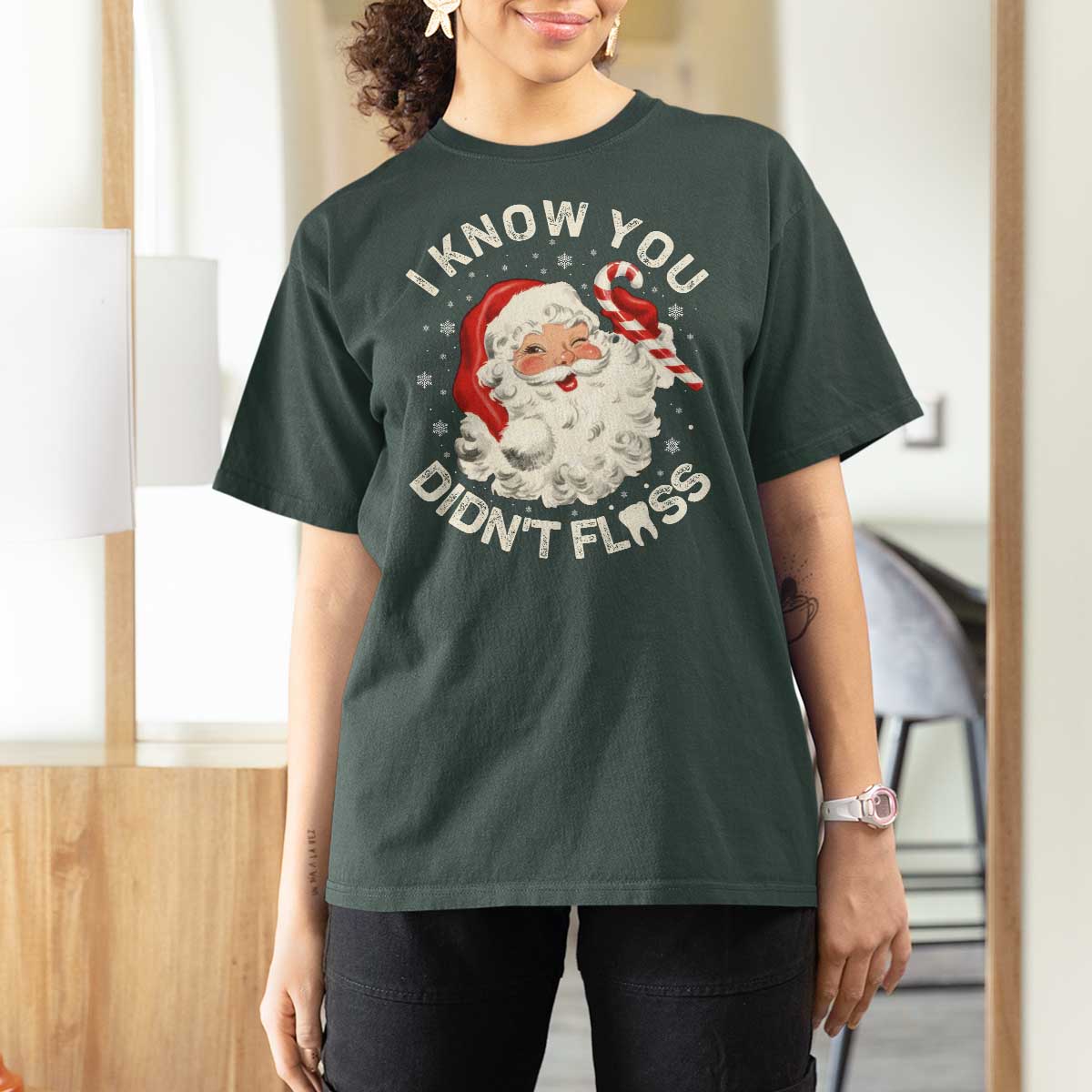 I Know You Didnt Floss T Shirt For Women Funny Dentist Christmas Santa Dental Hygiene - Wonder Print Shop