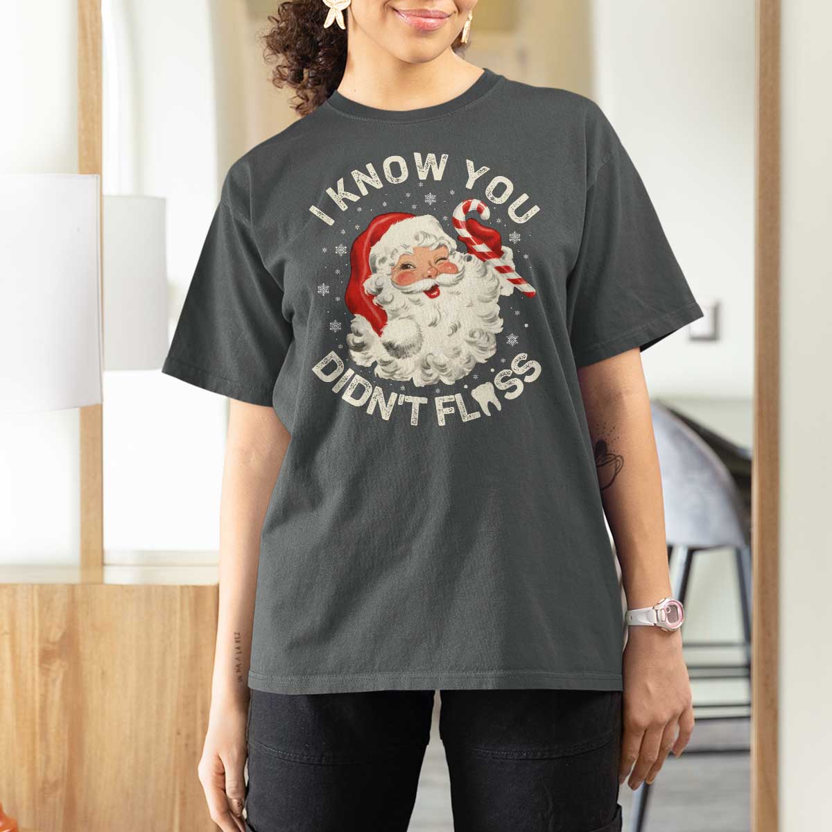 I Know You Didnt Floss T Shirt For Women Funny Dentist Christmas Santa Dental Hygiene - Wonder Print Shop