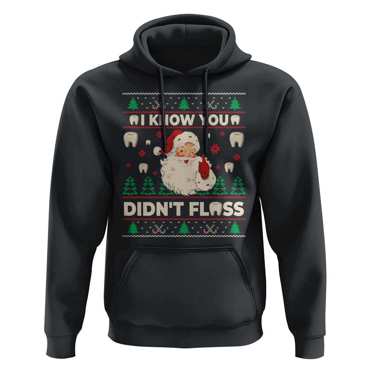 I Know You Didnt Floss Dentist Ugly Christmas Hoodie Funny Santa Dental Hygiene - Wonder Print Shop