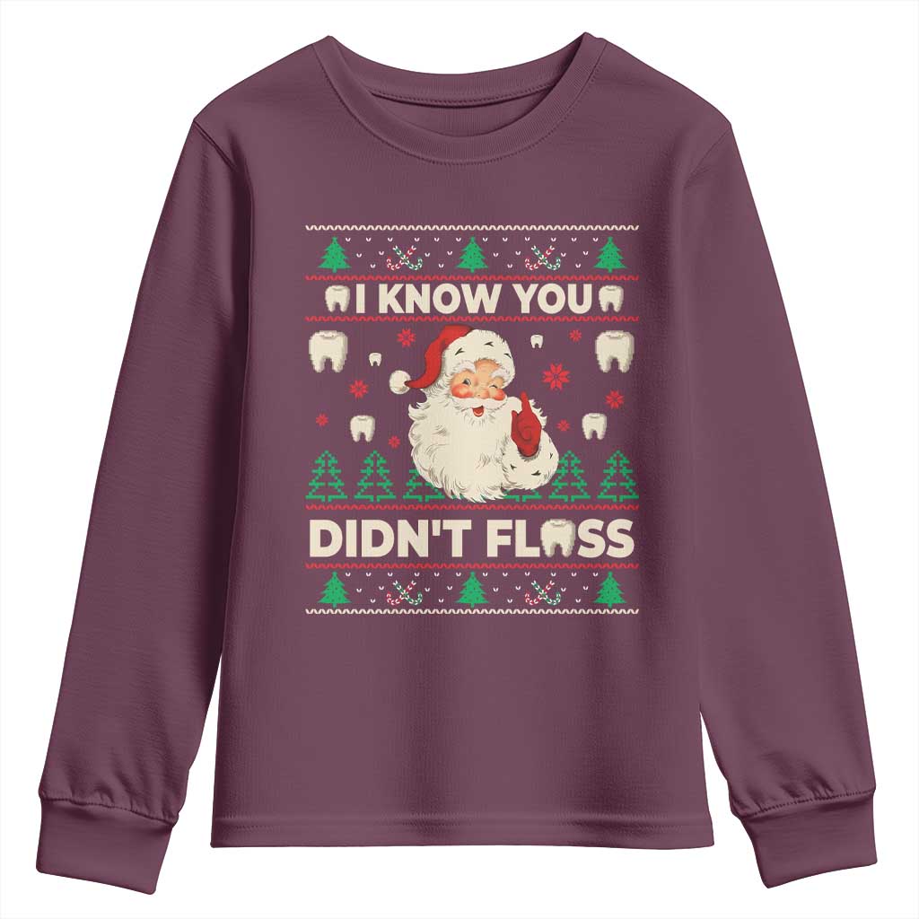 I Know You Didnt Floss Dentist Ugly Christmas Youth Sweatshirt Funny Santa Dental Hygiene - Wonder Print Shop