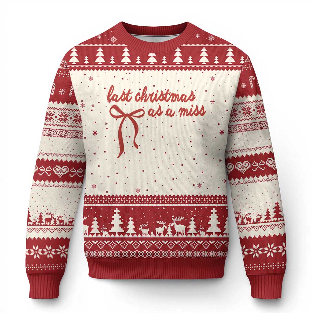 Last Christmas As A Miss Ugly Christmas Sweater Bride To Be Future Mrs Xmas Engaged Gift - Wonder Print Shop