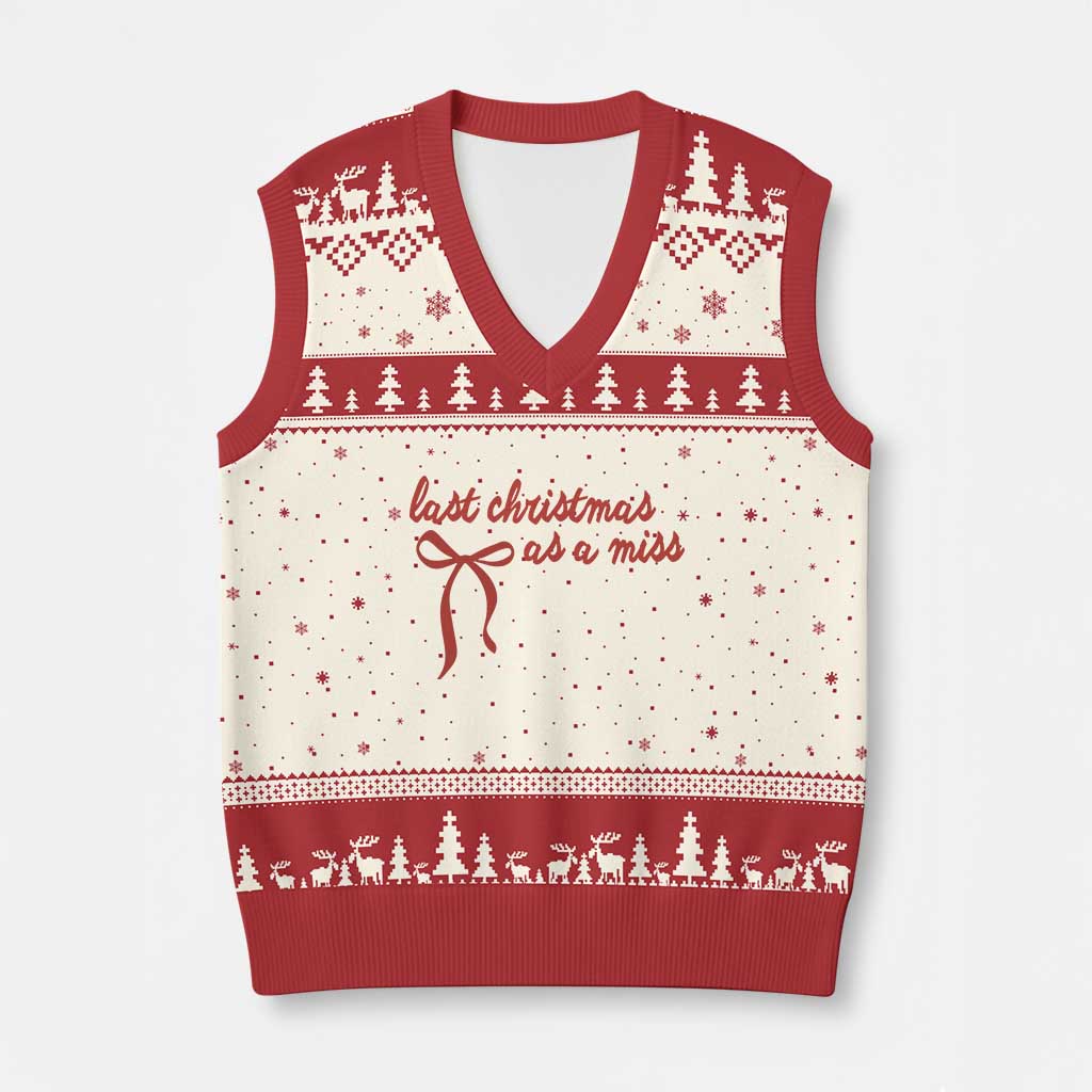 Last Christmas As A Miss V-Neck Knit Sweater Vest Bride To Be Future Mrs Xmas Engaged Gift - Wonder Print Shop