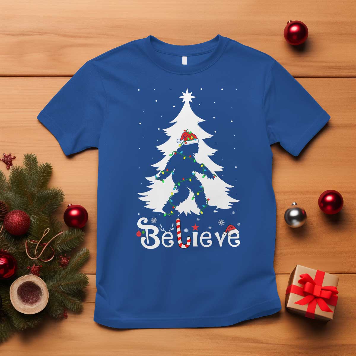 Bigfoot Christmas T Shirt Santa Bigfoot Xmas Tree Funny Sasquatch Yeti - Wonder Print Shop