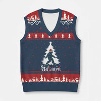 Bigfoot Xmas V-Neck Knit Sweater Vest Santa Bigfoot Xmas Tree Funny Sasquatch Yeti - Wonder Print Shop
