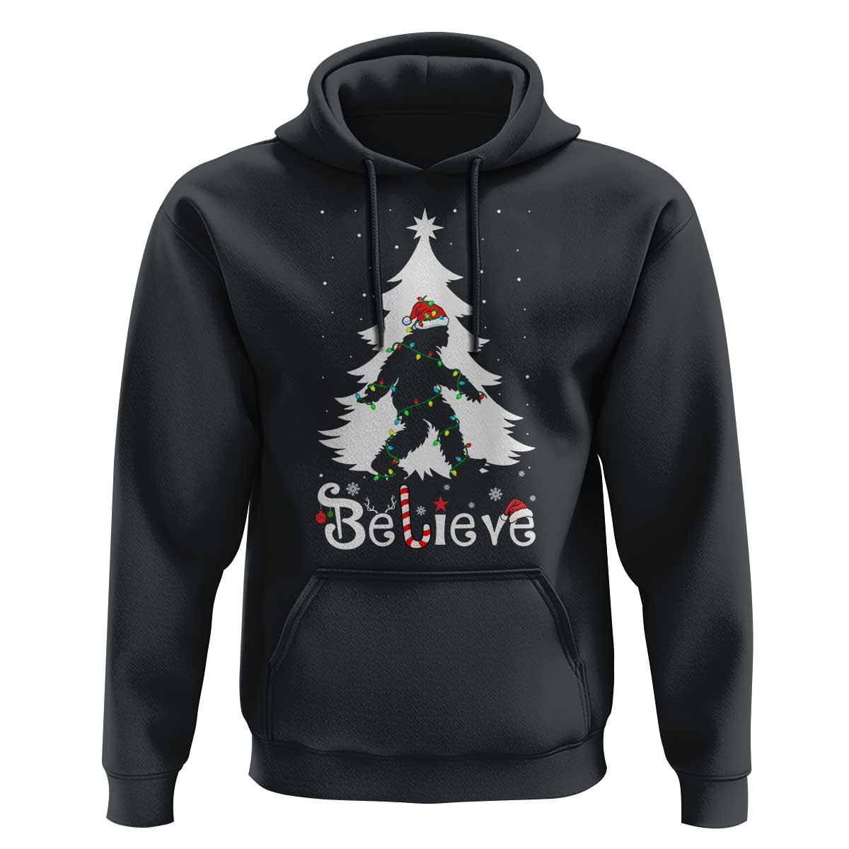 Bigfoot Christmas Hoodie Santa Bigfoot Xmas Tree Funny Sasquatch Yeti - Wonder Print Shop