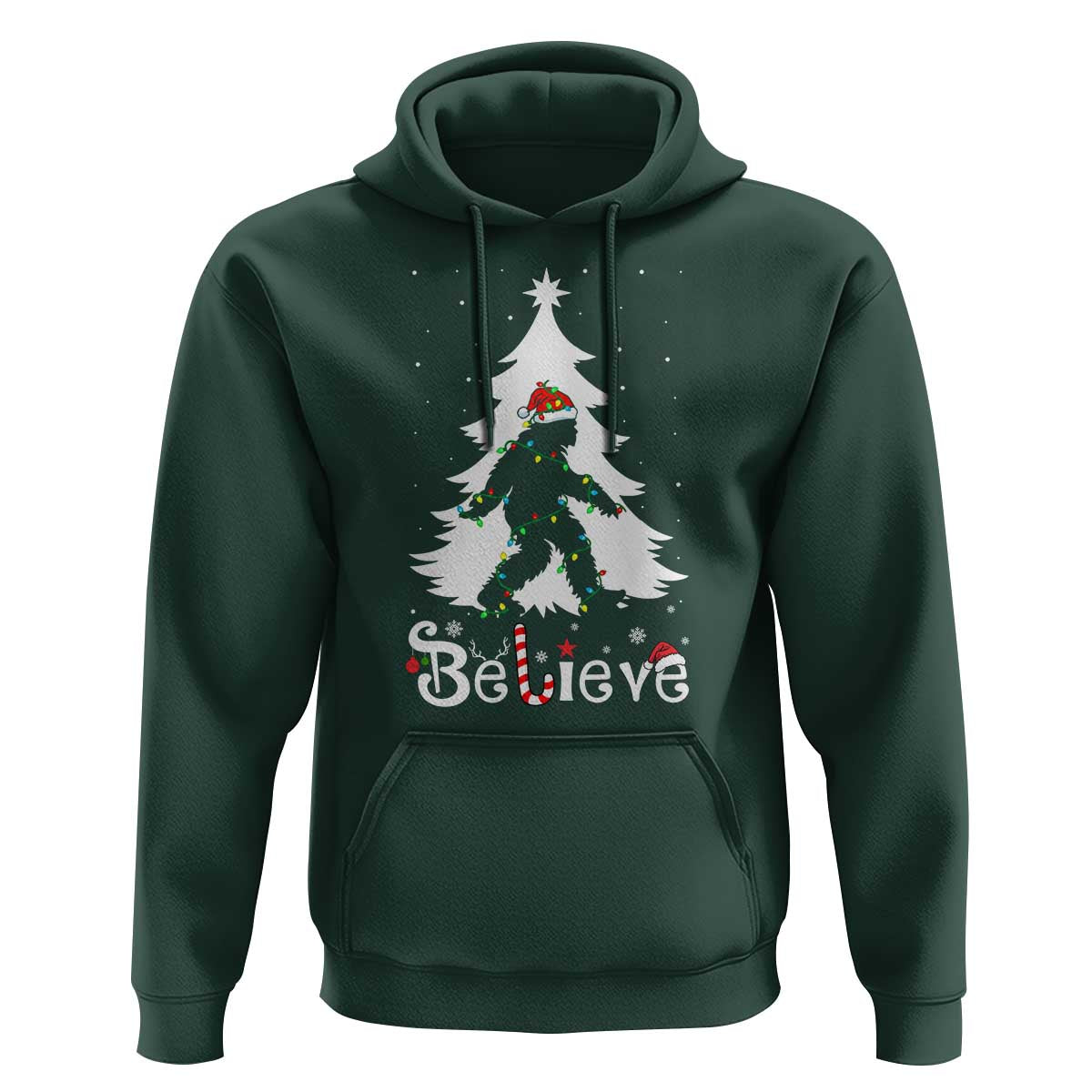 Bigfoot Christmas Hoodie Santa Bigfoot Xmas Tree Funny Sasquatch Yeti - Wonder Print Shop
