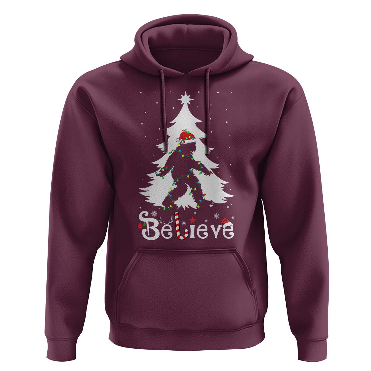 Bigfoot Christmas Hoodie Santa Bigfoot Xmas Tree Funny Sasquatch Yeti - Wonder Print Shop