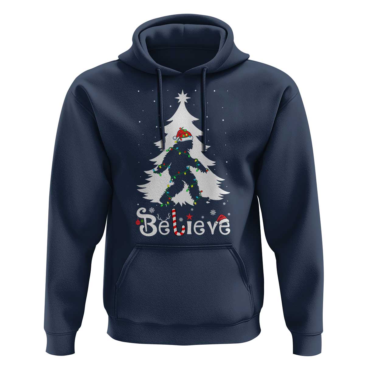 Bigfoot Christmas Hoodie Santa Bigfoot Xmas Tree Funny Sasquatch Yeti - Wonder Print Shop