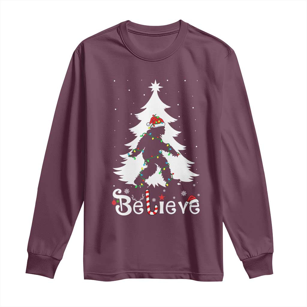 Bigfoot Christmas Long Sleeve Shirt Santa Bigfoot Xmas Tree Funny Sasquatch Yeti - Wonder Print Shop