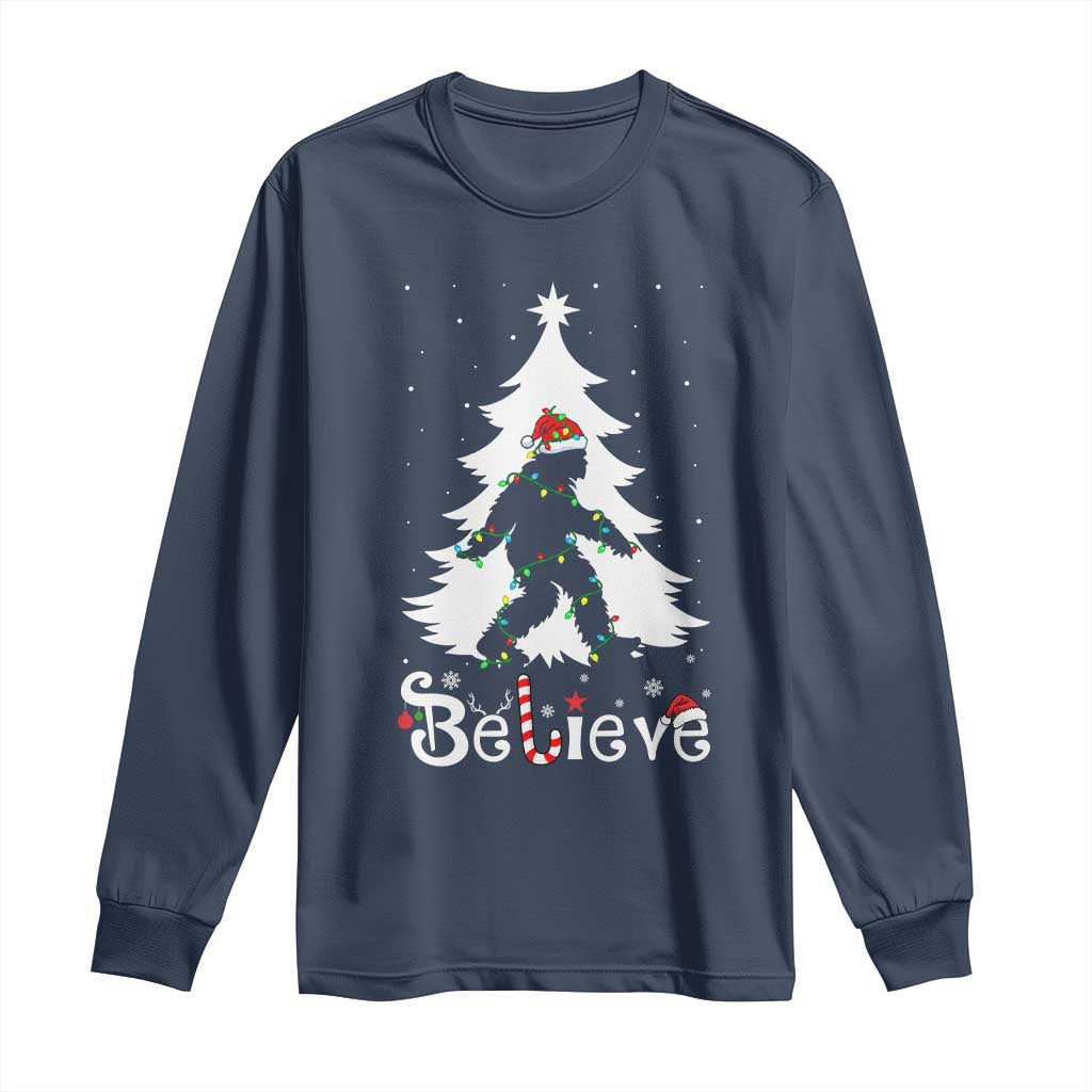 Bigfoot Christmas Long Sleeve Shirt Santa Bigfoot Xmas Tree Funny Sasquatch Yeti - Wonder Print Shop