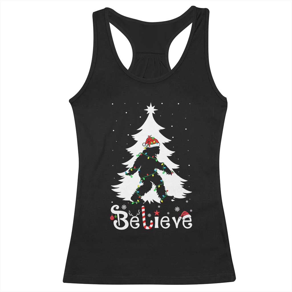 Bigfoot Christmas Racerback Tank Top Santa Bigfoot Xmas Tree Funny Sasquatch Yeti - Wonder Print Shop