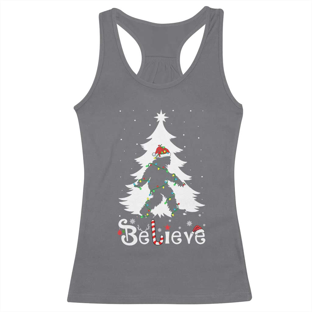 Bigfoot Christmas Racerback Tank Top Santa Bigfoot Xmas Tree Funny Sasquatch Yeti - Wonder Print Shop