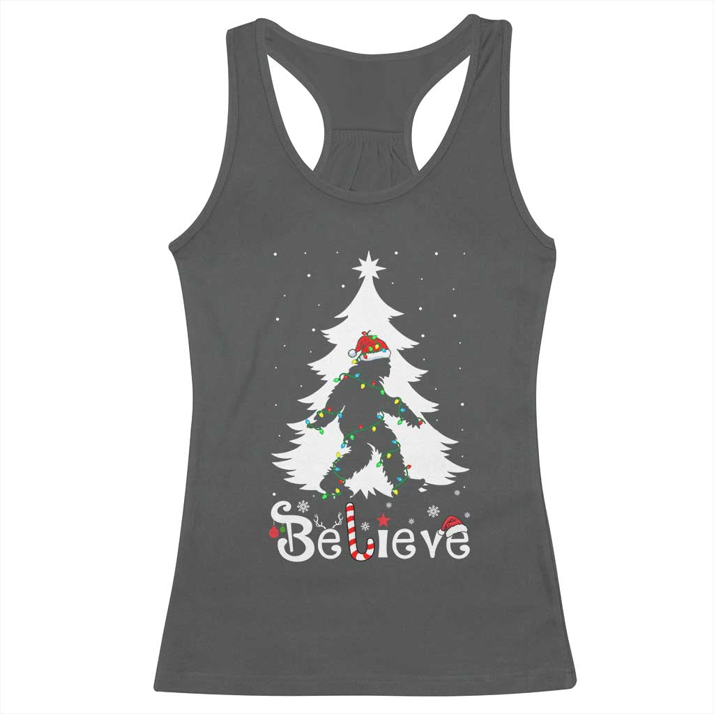 Bigfoot Christmas Racerback Tank Top Santa Bigfoot Xmas Tree Funny Sasquatch Yeti - Wonder Print Shop