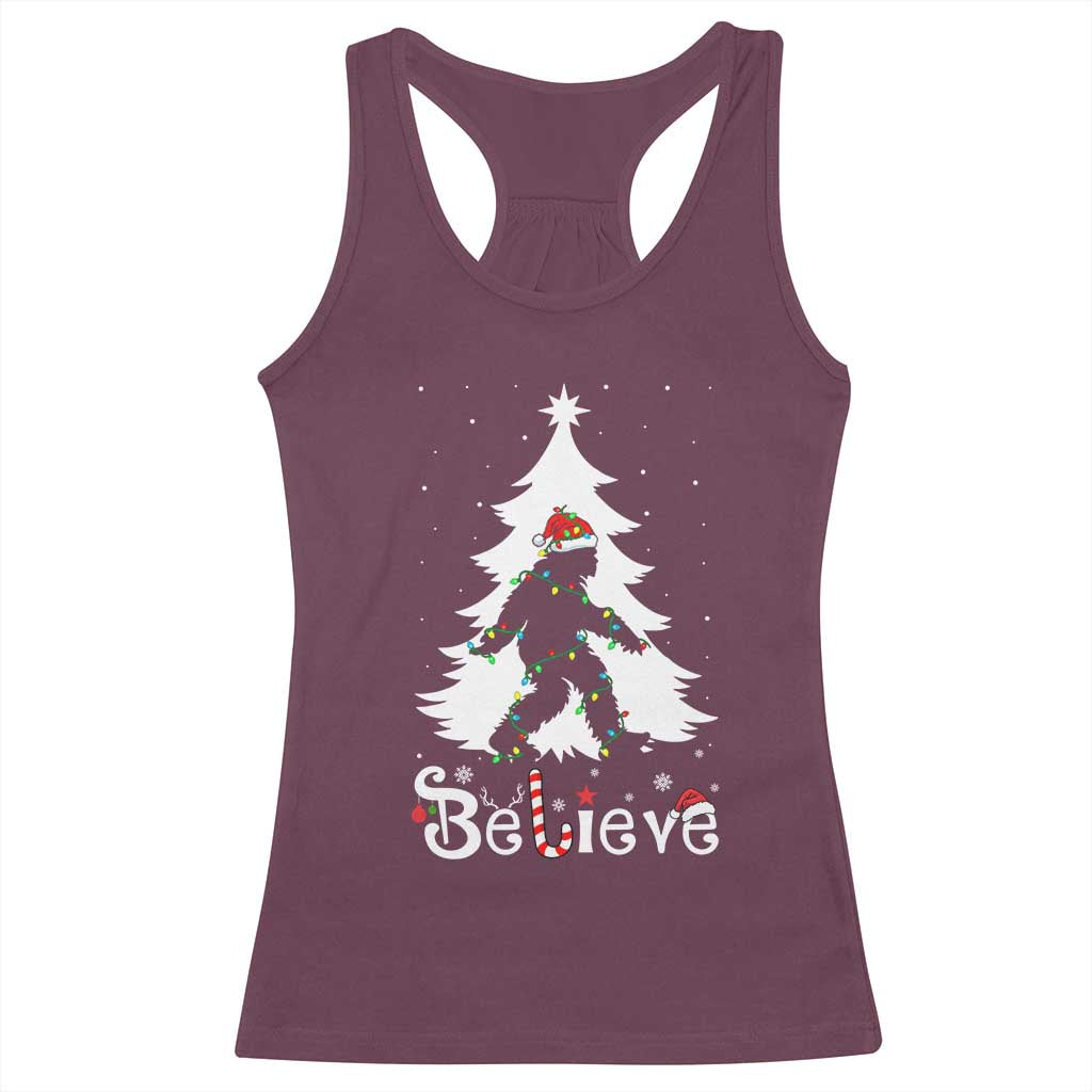Bigfoot Christmas Racerback Tank Top Santa Bigfoot Xmas Tree Funny Sasquatch Yeti - Wonder Print Shop