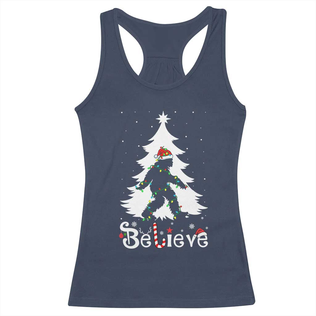 Bigfoot Christmas Racerback Tank Top Santa Bigfoot Xmas Tree Funny Sasquatch Yeti - Wonder Print Shop