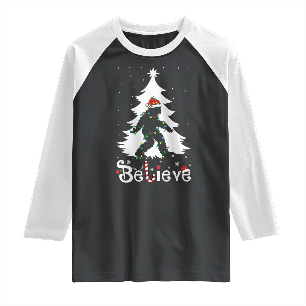 Bigfoot Christmas Raglan Shirt Santa Bigfoot Xmas Tree Funny Sasquatch Yeti - Wonder Print Shop