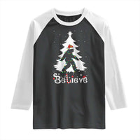 Bigfoot Christmas Raglan Shirt Santa Bigfoot Xmas Tree Funny Sasquatch Yeti - Wonder Print Shop