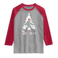 Bigfoot Christmas Raglan Shirt Santa Bigfoot Xmas Tree Funny Sasquatch Yeti - Wonder Print Shop