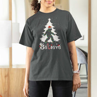 Bigfoot Christmas T Shirt For Women Santa Bigfoot Xmas Tree Funny Sasquatch Yeti - Wonder Print Shop