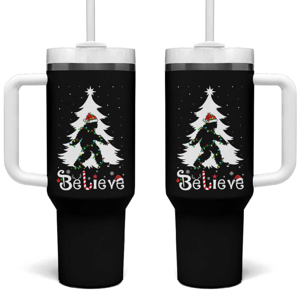 Bigfoot Christmas Tumbler With Handle Santa Bigfoot Xmas Tree Funny Sasquatch Yeti - Wonder Print Shop