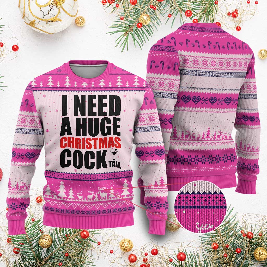 Funny Inappropriate Xmas Ugly Christmas Sweater I Need a Huge Christmas COCKtail Adult Humor Drinking Gift - Wonder Print Shop