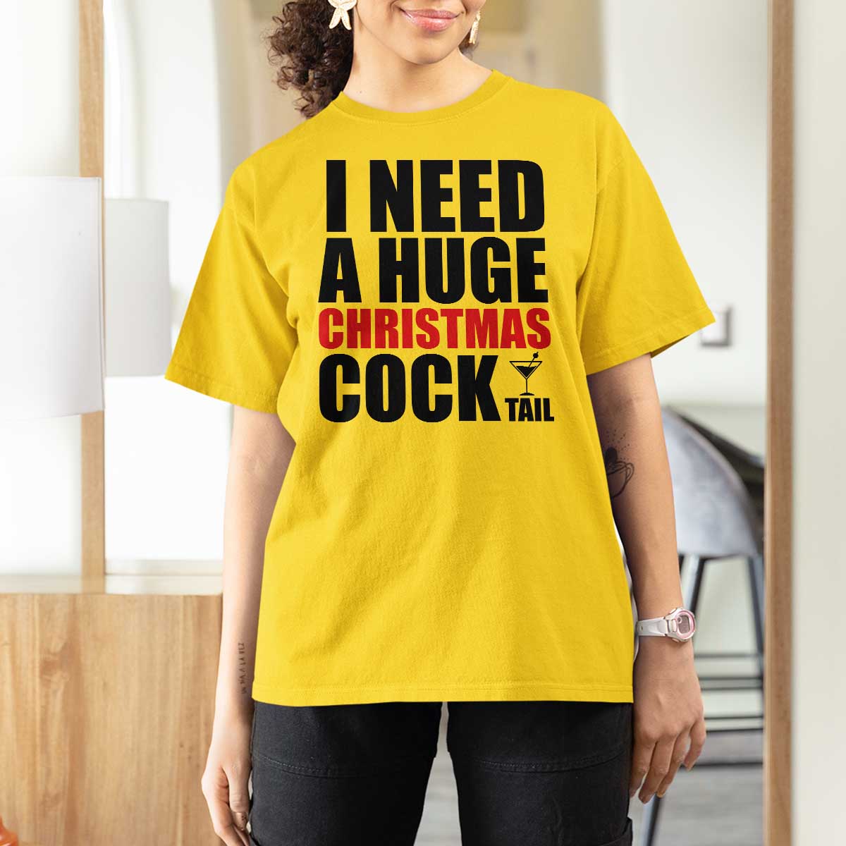 Funny Inappropriate Christmas T Shirt For Women I Need a Huge Christmas COCKtail Adult Humor Drinking Gift - Wonder Print Shop
