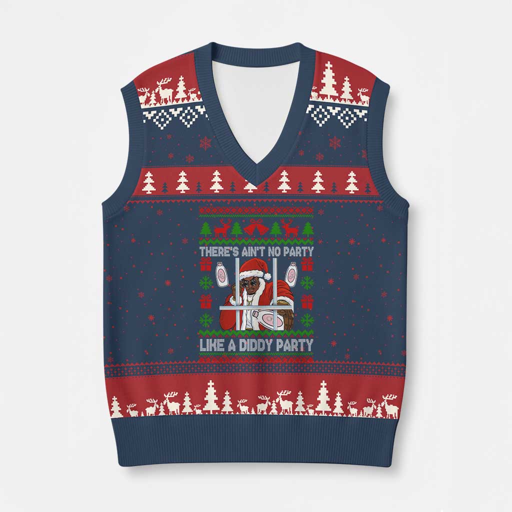 Funny Xmas Diddy V-Neck Knit Sweater Vest Aint No Party Like A Diddy Party Baby Oil Dirty Ugly Xmas - Wonder Print Shop