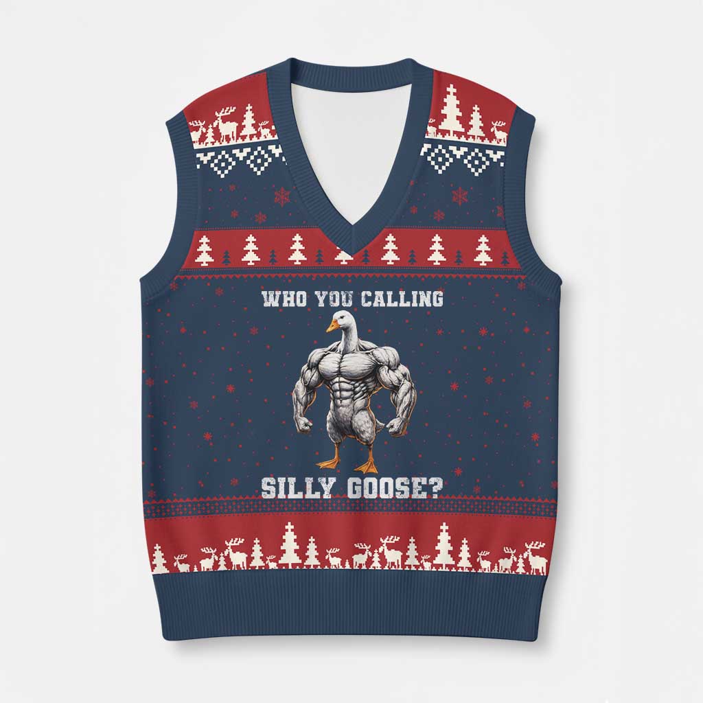 Who You Calling Silly Goose Funny Gym Meme V-Neck Knit Sweater Vest - Wonder Print Shop