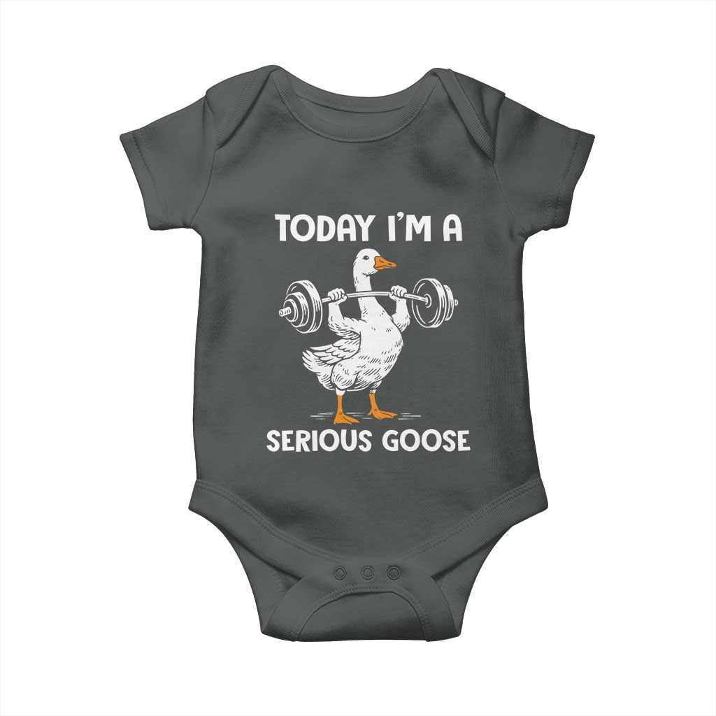 Funny Goose Weight Lifting Baby Onesie Today Im A Serious Goose Weightlifter Gym Workout - Wonder Print Shop