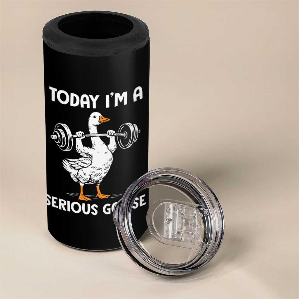 Funny Goose Weight Lifting 4 in 1 Can Cooler Tumbler Today Im A Serious Goose Weightlifter Gym Workout - Wonder Print Shop