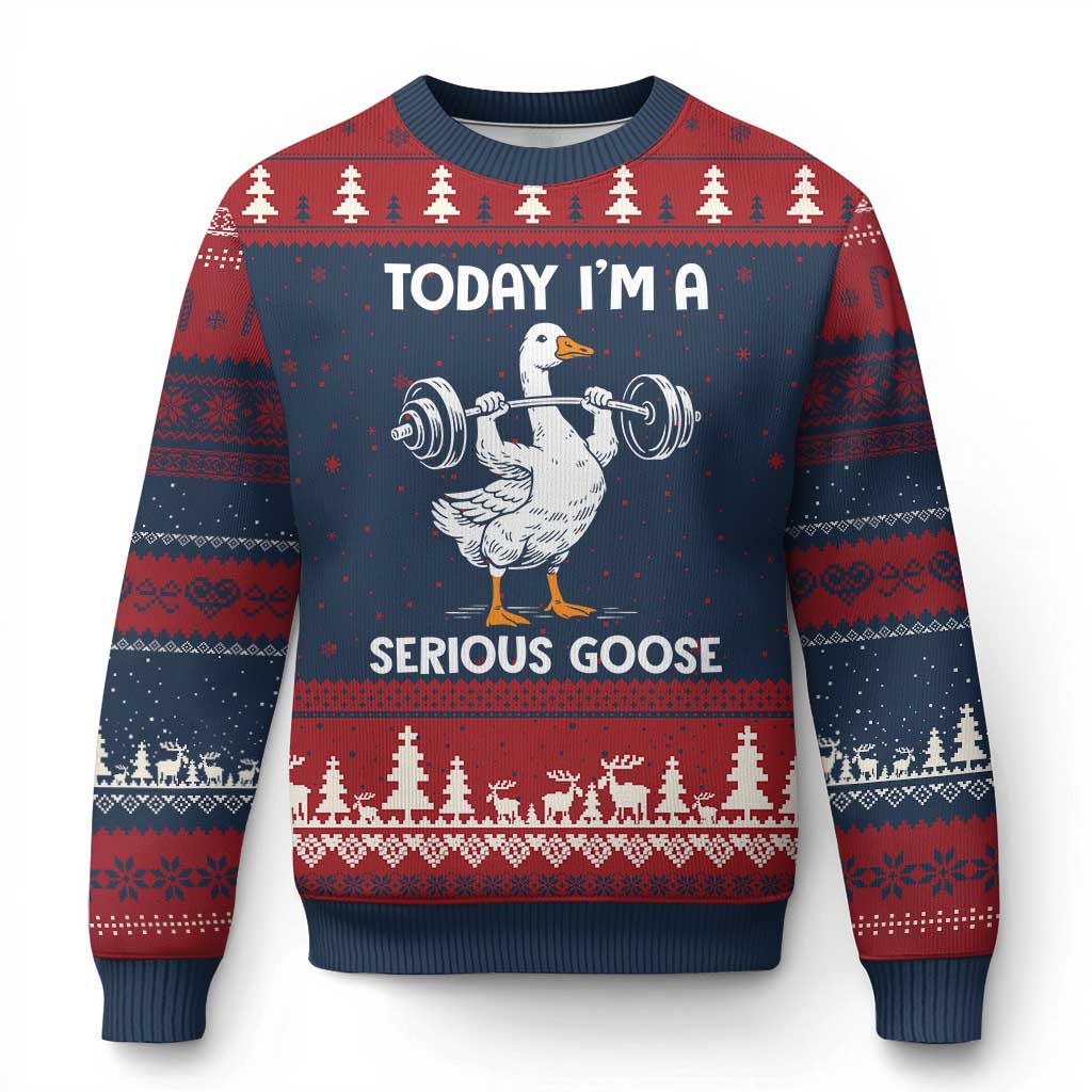 Funny Goose Weight Lifting Ugly Christmas Sweater Today Im A Serious Goose Weightlifter Gym Workout - Wonder Print Shop